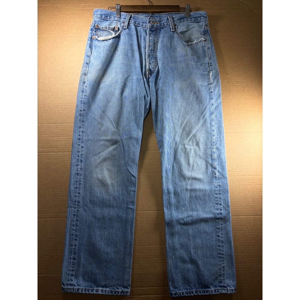 Levi's 501 Original Jeans Mens 36x28 Made Mexico Distress Light Wash Button Fly
